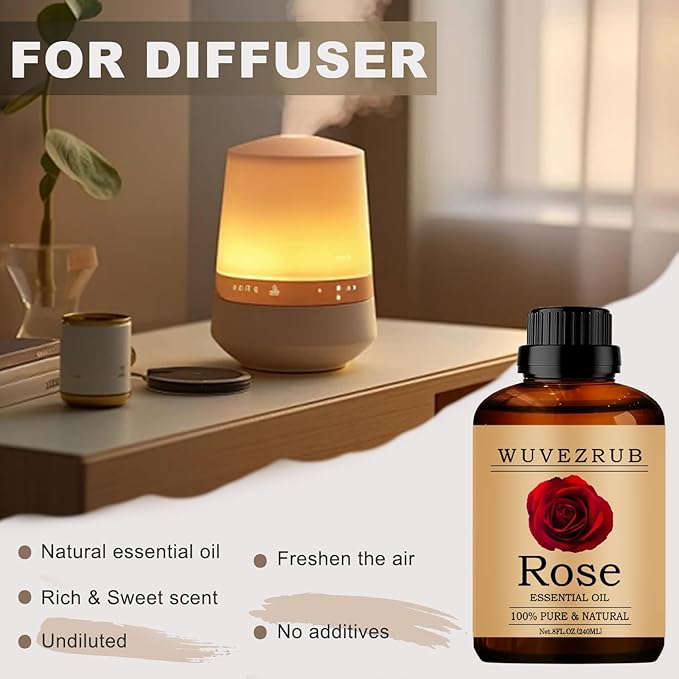 Rose Essential Oil 240ML - 100% Pure and Natural for Aromatherapy Diffuser - 8 Fl Oz