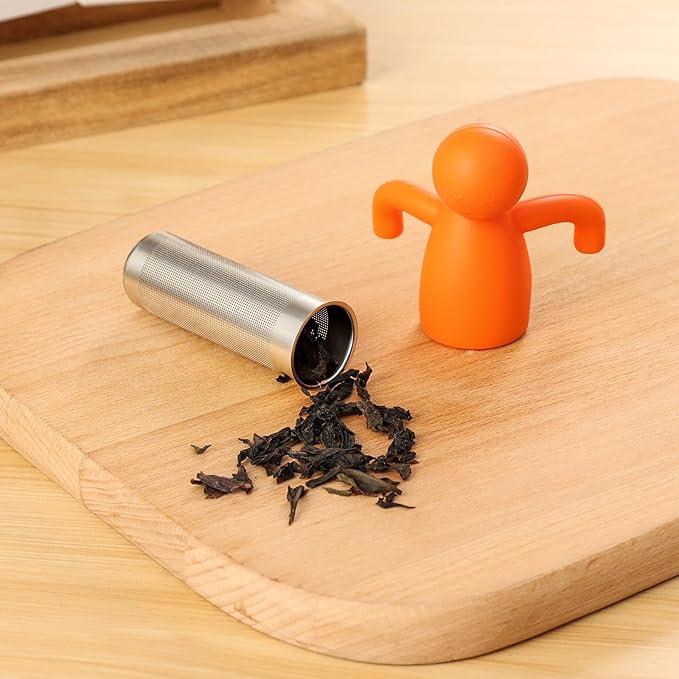 Leden Tea Infuser Cute Tea Strainer for Loose Leaf Tea Stainless Steel Fine Mesh Tea Ball Steeper with Silicone Lid for Mug and Cup, Orange - Bloomnest