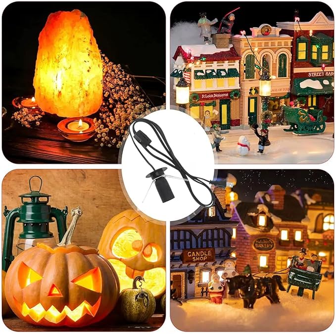 Himalayan Salt Lamp Cord with Gear Switch，Original Replacement Cord with Base Assembly with E12 Socket，Christmas Light Bulb,Himalayan Salt Lampsand with 6 Free Bulbs for Salt Lamp