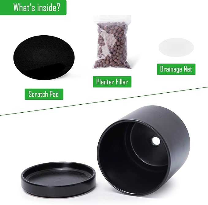 D'vine Dev 4.7 Inch & 6.5 Inch Ceramic Planter Pots for Plants with Drainage Hole and Saucer, Small Plant Pots Set, Black, 94-G-S-2 - Bloomnest