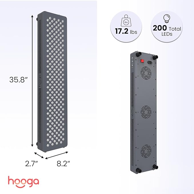 Hooga Red Light Therapy Panel Device – Large Panel, 660nm Red & 850nm Near Infrared Light Therapy, LED Light Therapy Lamp, 200 LEDs, Timer, Hanging Kit Included – HG1000 Hooga