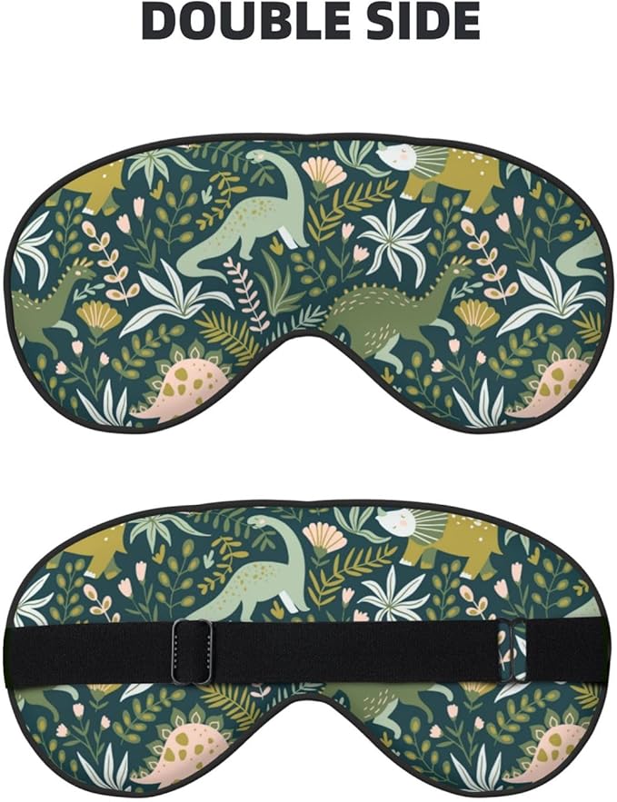 Dinosaurs Tropical Leaves Sleep Mask - Soft Comfort Eye Shade - Blackout Eye Cover - Deep Rest Travel Nap Meditation - Bloomnest