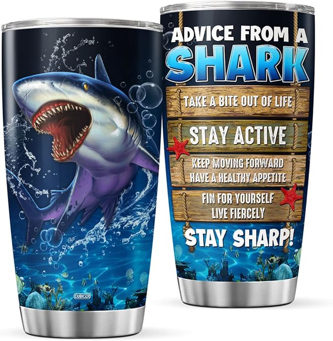 CUBICER Shark Cup Gifts For Lovers Adults Kids Men Him Steel Stainless Tumbler Coffee Mugs Oz Wine Drinking Glass Insulated Cups Animals Drink Accessories Christmas Birthday Party - Bloomnest