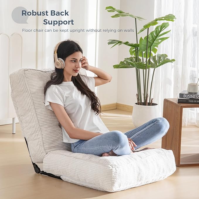MAXYOYO Adjustable Floor Chair with Back Support, Gaming Floor Meditation Chair with Tufted Cushion, Adults Lounge Couch Folding Sofa Seat for Reading Meditating Sleeping, Beige - Bloomnest