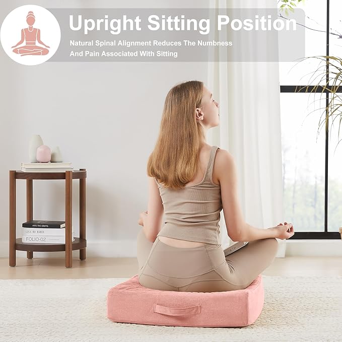 Floor Pillow - PinkJKMAX 22 inches Floor Pillow for Adults - Large Meditation Cushion with Thick Foam - Premium Outdoor Square Floor Cushion Seat - Yoga Pillow for Sitting On Floor - Pink - Bloomnest