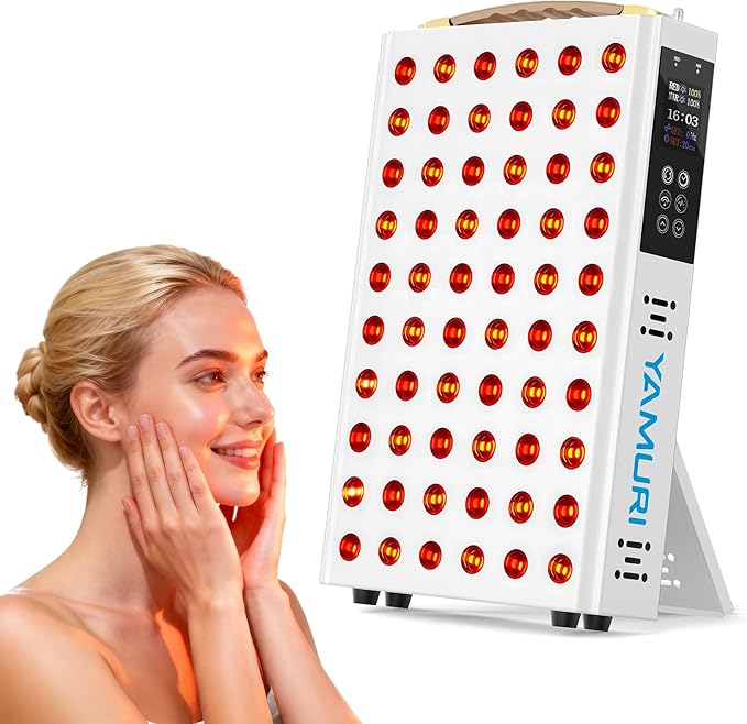 Red Light Therapy for Face, 660nm 850nm Near-Infrared Light Therapy Panel for Body, 110W with 60 Dual Chip LEDs, 135mW/cm² High Irradiance Device for Daily Wellness & Relaxation at Home - YA60 YAMURI