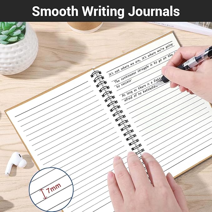GINMLYDA 4Pack Small Spiral Notebook A5, 8.25x5.5” 120 Lined Pages Wide Ruled Spiral Journal Bulk Blank Kraft Cover Spiral Bound Notebook & Writing Pads for Home Office Meeting Work Note Taking - Bloomnest
