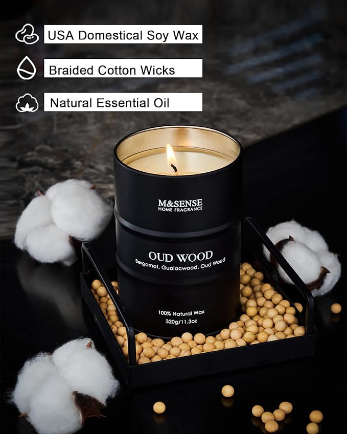 M&SENSE Oud Wood Scented Candles Natural Soy Wax, 11.3oz Long Lasting Up to 70 Hours Burning Time, Unique Candle Gifts for Men Women - Bloomnest