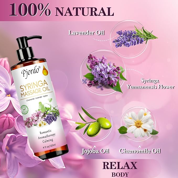 2 Pack Massage Oil for Massage Therapy, Lilac Oil, Lavender Massage Oil for Skin, with Massage Roller Ball, Natural Body Oil for Calming, Aromatic, Soothing, Spa Gift Set for Him Her - Bloomnest