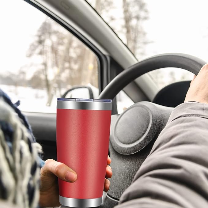 VEGOND 20oz Tumbler with Lid and Straw Stainless Steel Tumbler Cup Bulk Vacuum Insulated Double Wall Travel Coffee Mug Powder Coated Coffee Cup(Powder Red 12 Pack - Bloomnest