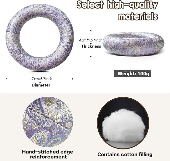 Singing Bowl Cushion for Tibetan Singing Bowls, Handmade Silk Brocade Round Cushion Pillow for Sound Healing and Crystal Sound Bowls Accessories(6.7 Inch,Violet) - Bloomnest