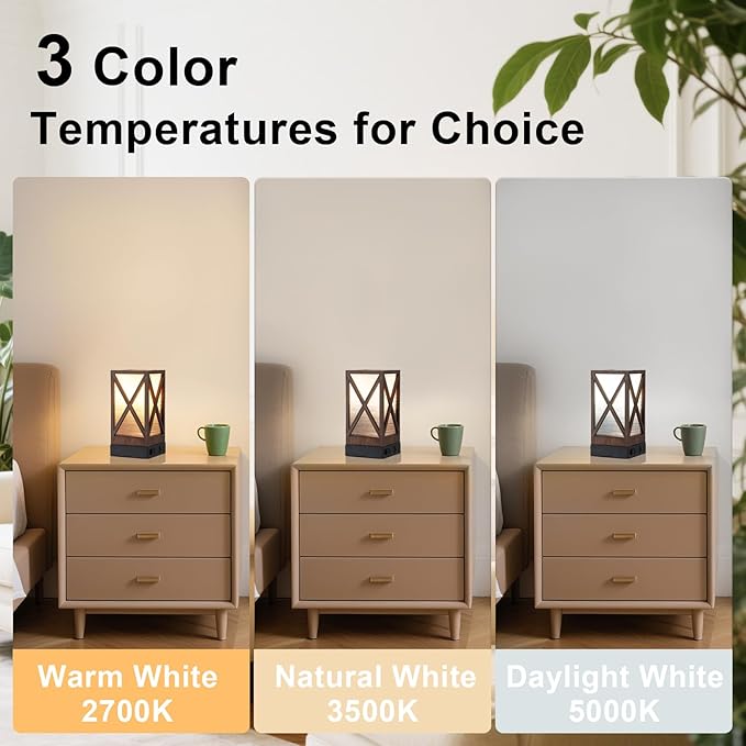 Table Lamp, Set of 2 Rustic Farmhouse Nightstand Lamps, 3 Color Temperatures Desk Lamp with USB Charging Ports AC Outlet Vintage Lamp for Living Room Bed Room, Brown Tiger Pattern - Bloomnest