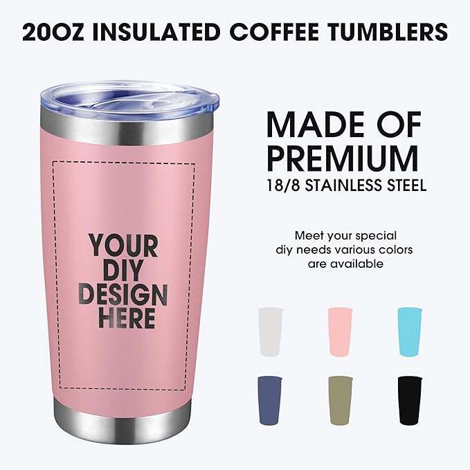 Personalized Custom Tumbler Print in USA 100 Pcs 20oz Stainless Steel Coffee Cup with Lid & Straw Double Wall Insulated Tumbler with Colorful Text Logo Photo - Bloomnest