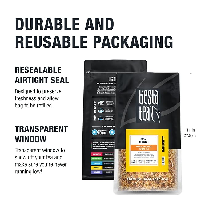Tiesta Tea Maui Mango, Loose Leaf, Mango Pineapple Herbal Tea, Premium Non-Caffeinated Fruit Blend, Makes Hot or Iced & Brews Up to 200 Cups, 16 Ounce Resealable Bulk Pouch - Bloomnest