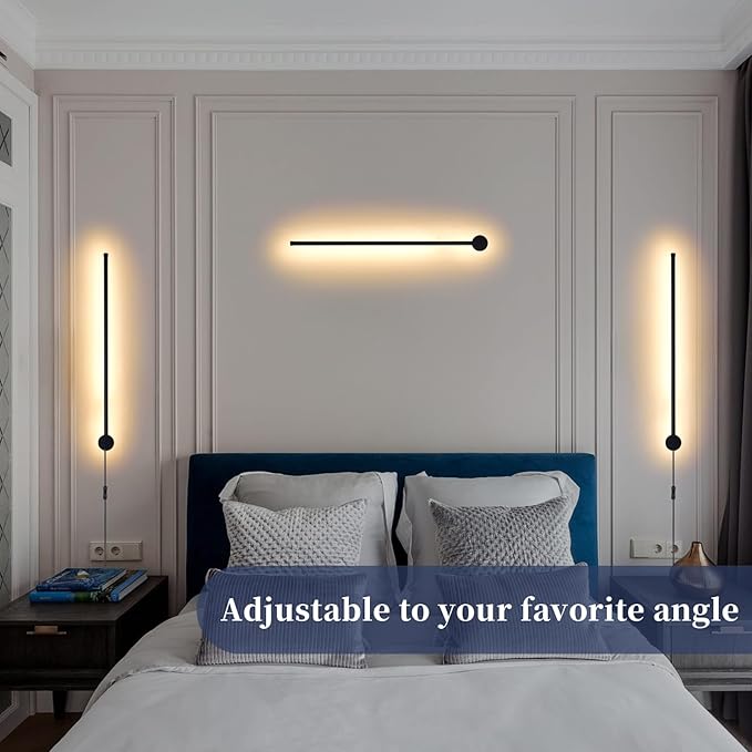 Dimmable Plug in Wall Sconce Set of 2, Black 23.6" LED Wall Light with Remote, Adjustable Color Temperature Brightness Wall lamp with Timer for Living Room,Bedroom and Accent Lighting - Bloomnest