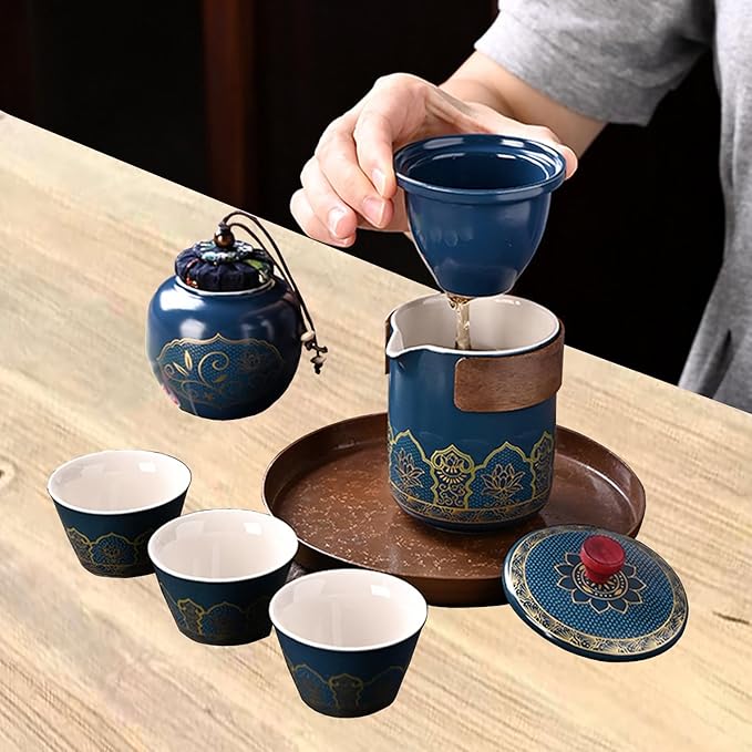 6-Piece Gift Box Pique Tea Set With Filter Portable Chinese Tea Set Traditional Gongfu Tea Set Travel Tea Set Cup Tea Ceramic Tea Pot Suitable for Home Outdoor Office Friends Holiday Birthday Gift