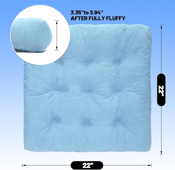 Meditation Floor Pillow Set of 2, Square Large Pillows Seating for Adults, Tufted Corduroy Cushion for Tatami Living Room, 22x22 Inch FP-Lblue