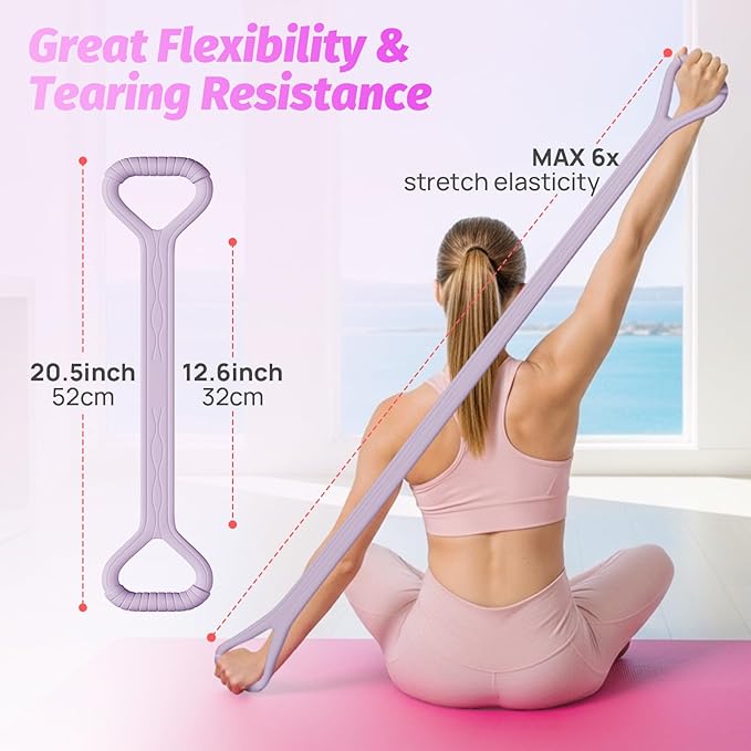 Figure 8 Fitness Resistance Bands with Handles, 20-60lb Adjustable Elastic Excercise Band, Non-Slip Fabric Silicone Bands for Strength Stretch Flexibility Training Arms Back Shoulder Chest Legs - Bloomnest