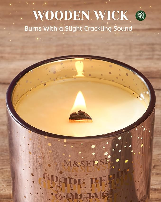 M&SENSE Grape Berry & Orange Scented Candle, Wooden Wick 18oz 100 Hour Long Lasting Burn Large Natural Soy Wax Non Toxic Winter Candle for Holiday and Stress Relief - Bloomnest