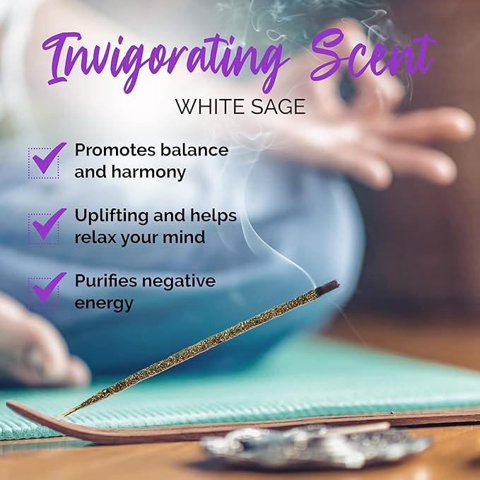 White Sage Smudge Incense Sticks, Natural Incense Sage Smudge Sticks, Insence-Sticks for Aromatherapy, Hand-Rolled Artisan Meditation Incense, 1-Hour Burn Time, 6 Inches, Pack of 20 OneSoulCollection%C2%AE