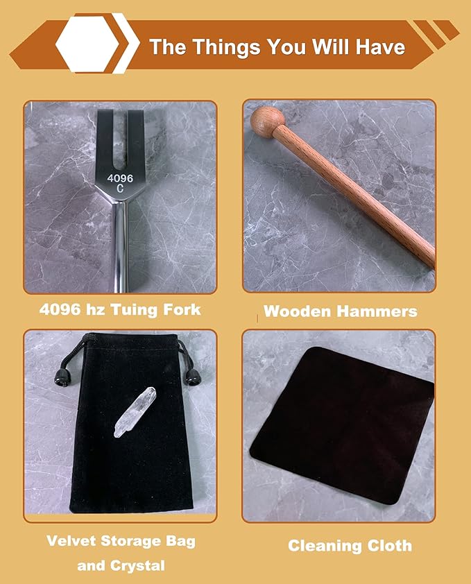 4096 Hz Tuning Fork, Crystal Tuning Fork for Healing, Medical-Grade with Wood Hammer and Soft Storage Bag - Bloomnest