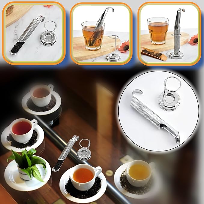 2 Sets Upgraded Version Tea Strainer, Tea Diffusers For Loose Tea，It Is Also Equipped With A Base And A Brush For Easy Placement，Tea Infuser For Loose Leaf Tea Applicable To Office, Home, Travel