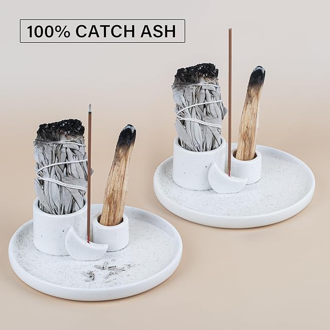 ZenBless Incense Burner, Palo Santo Sage Candle Holder for Burning, Incense Holder for Sticks, Ceramic Ash Catcher Tray for Meditation Yoga Room Home Decor Spritual Gifts(White) ZenBless