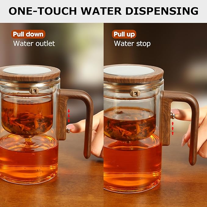 5Pcs Enchanti Tea Pot, Magic Witchcraft Enchanted Glass Teapot with Strainer -600ML,Divided Glass Teapot with Wooden Handle with 4 Wall Teacups,Push Control Magic Teapot (18FL-OZ)