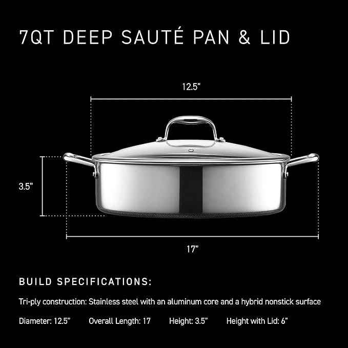 HexClad Hybrid Nonstick 7-Quart Sauté Pan with Tempered Glass Lid, Chicken Fryer, Stay-Cool Handles, Dishwasher-Friendly, Oven-Safe Up to 900°F, Induction Ready, Compatible with All Cooktops - Bloomnest