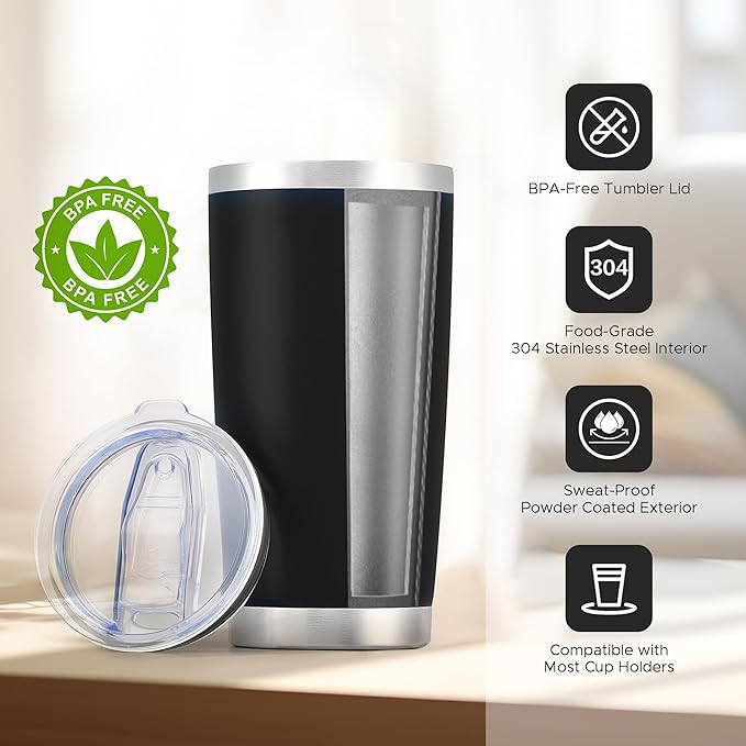 OMTech 20oz Tumblers Bulk, 12pc Stainless Steel Tumbler Set with Lid & Straw, Double Wall Vacuum Insulated Mug for Laser Engraver, Travel Coffee Mug for Hot & Cold Drinks, Black Powder Coated Cup - Bloomnest