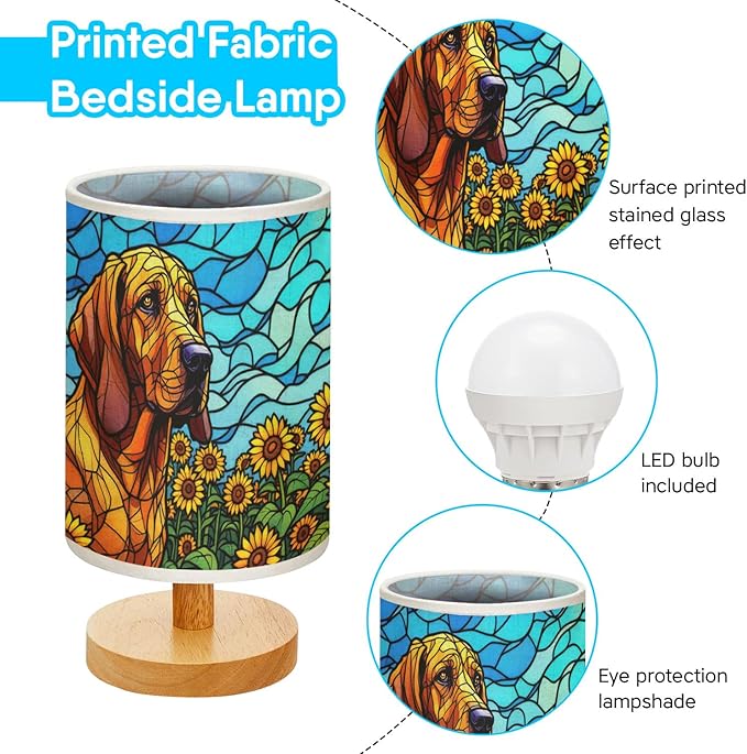 Bloodhound Table Lamp LED 3-Color Pressed Bedside, Dog Shade Lamp with Wood Base for Bedroom Living Room Desk Office - Bloomnest