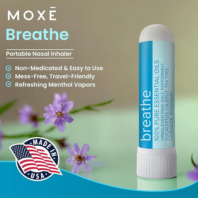 MOXE Breathe | Himalayan Salt Inhaler | Help Clear Congestion, Boost Focus and Improve Breathing | Natural Aromatherapy | Peppermint, Lavender and Tee Tree Essential Oil (3 Pack) - Bloomnest