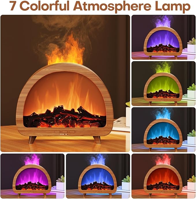 Diffuserlove Fireplace Essential Oil Diffuser Flame Aromatherapy Scent Diffuser Oil Machine Cool Mist Humidifier Colorful Fake Fire Difusor Air Diffusers for Home Room Desk Bedroom - Bloomnest