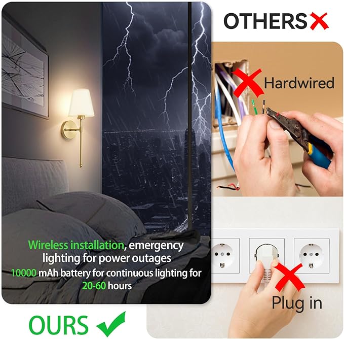 Wireless Wall Sconces Set of Two Battery Operated, Rechargeable Wall Lamp with 10000 mAh Dimmable Bulb & Remote, 10 Colors Wall Lights for Bedroom Living Room Hallway Wall Decor - Bloomnest