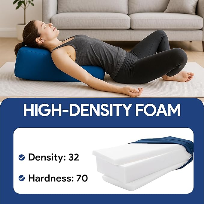 Rectangular Yoga Bolster Pillow for Meditation, Yoga & Back Support – Soft Meditation Cushion with Removable Hand Wash Cotton Cover & Carry Handle (Blue) - Bloomnest