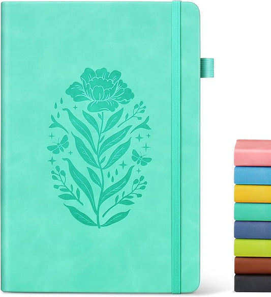 Lined Journal Notebook for Women, A5 Green Hardcover Leather Journals for Writing, 200 Pages Travel Daily Journal,Thick College Ruled Notebook for Work School, Note Taking, Business 5.75'' X 8.38'' - Bloomnest