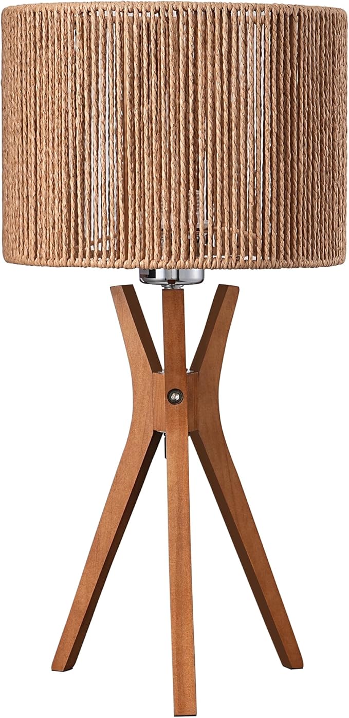 EDISHINE 17.5" Rattan Table Lamp, Wood Bedside Lamp with Handmade Paper Rope Woven Lampshade, Nightstand Lamp for Living Room, Bedroom, E26 Base, ON-Off Switch - Bloomnest