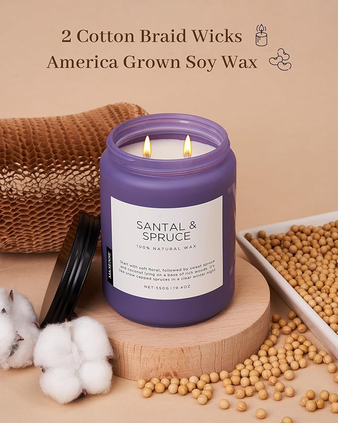 M&SENSE Santal Spruce Christmas Coconut Soy Candles for Home Scented, 19.4oz 110 Hour Slow Burning Large Candle Gift for Stress Relief, Meditation, Relaxing SPA, Best Smelling Christmas Gifts - Bloomnest