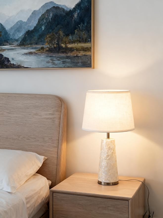 Coastal Table Lamps for Bedroom Nightstand Set of 2, Touch Control Ocean Beach Nautical Seashell Lamp, Modern Sea Shell Bedside Night Stands Light for Beachy Cottage Farmhouse Decor (Silver) - Bloomnest