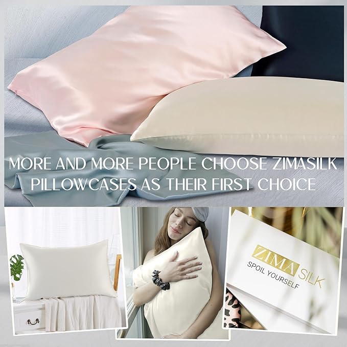 ZIMASILK 100% Pure Mulberry Silk Pillowcase for Hair and Skin Health,Soft and Smooth,Both Sides Premium Grade 6A Silk,600 Thread Count,with Hidden Zipper,1pc(Standard 20''x26'',Ivory) - Bloomnest