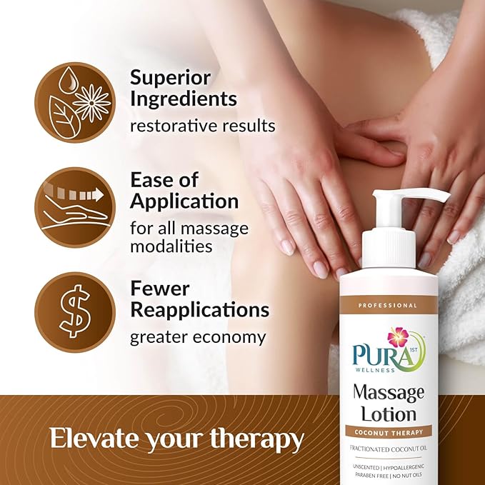 Coconut Therapy Massage Lotion, Physical Therapy Coconut Lotion, Professional Deep Tissue Therapy, Unscented Lotion for Physical Therapy Recovery 8oz - Bloomnest