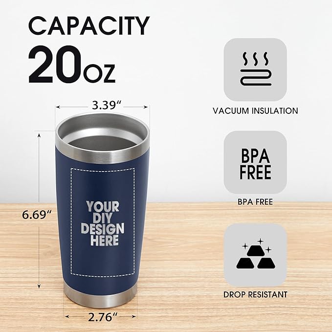 Personalized Custom Tumbler Print in USA 100 Pcs 20oz Stainless Steel Coffee Cup with Lid & Straw Double Wall Insulated Tumbler with Colorful Text Logo Photo - Bloomnest