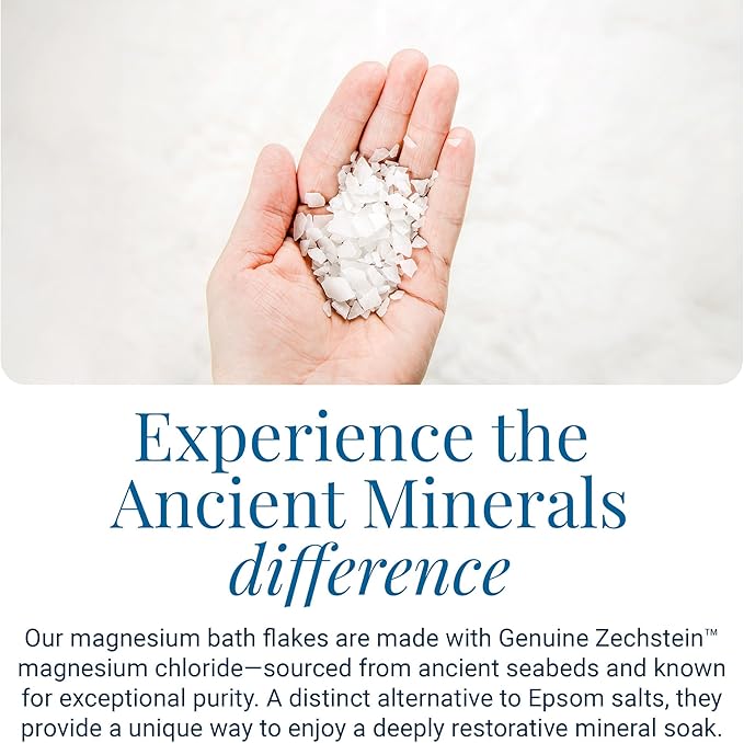 Ancient Minerals Magnesium Bath Flakes of Pure Genuine Zechstein Chloride - Resealable Magnesium Supplement Bag That Will Outperform Leading Epsom Salts 1.65 lbs - Bloomnest