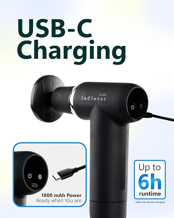 Massage Gun with Detachable Extension Handle. Deep Tissue Percussion Massager for Back, Neck, Shoulder, Leg & Arm. Portable Handheld Muscle Recovery Tool with Hot & Cold Therapy, Quiet Motor, 6 Speeds