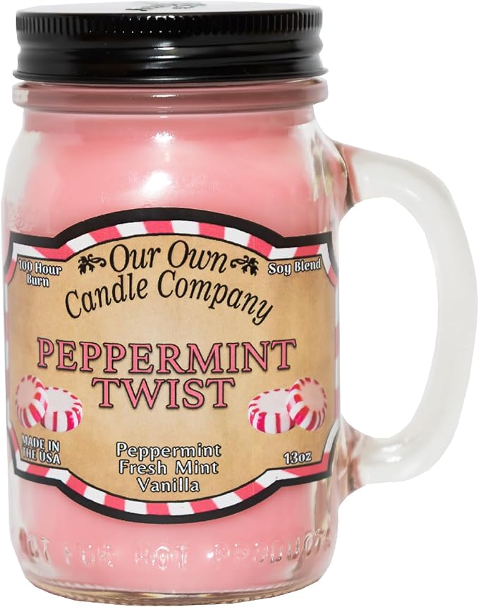 Our Own Candle Company, Peppermint Twist Scented Mason Jar Candle, 100 Hour Burn Time, 13 Ounces - Bloomnest