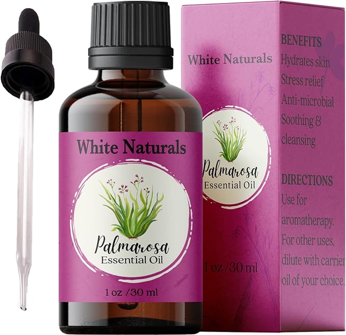 White Naturals Palmarosa Essential Oil – 100% Pure & Natural Palmarosa Oil, Floral & Fresh Aroma, Ideal for Aromatherapy, Skin Care & DIY Beauty, 1oz - Bloomnest