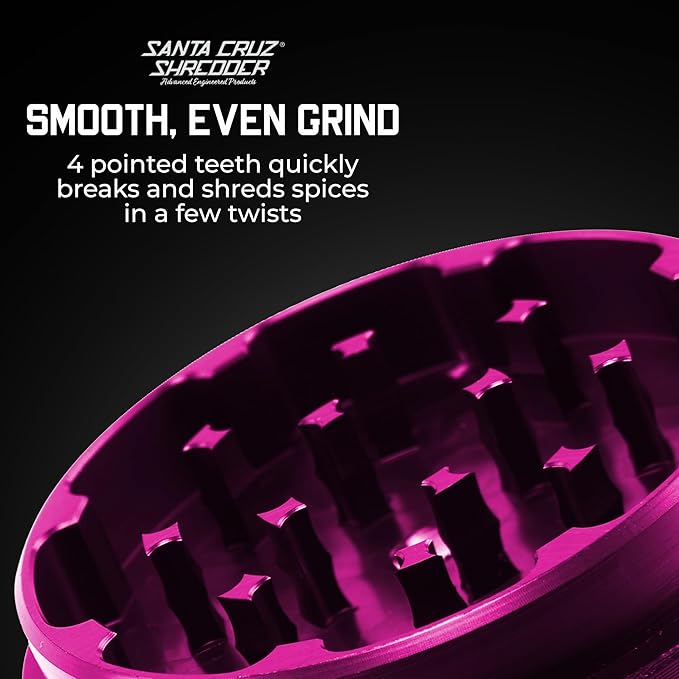 Santa Cruz Shredder Metal Spice Grinder Knurled Top for Stronger Grip 3-Piece Medium 2.2" (Pink) - Bloomnest