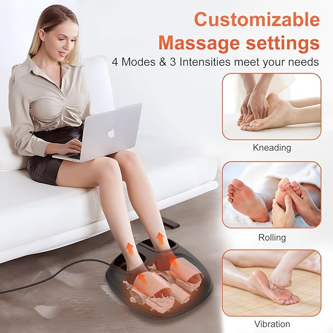 Shiatsu Foot Massager with Heat, Feet Massager for Neuropathy, Plantar Fasciitis, HSA Eligible, Deep Kneading Foot Massager, Gifts for Women Men Mom Her, Size 13