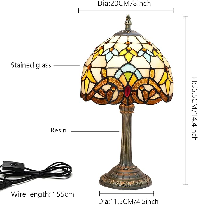 Tiffany Lamp Stained Glass lamp Small Bedside Table Lamps for Living Room Bedroom Dorm Kitchen Home Decor Festival Birthday Gift,Yellow Baroque - Bloomnest