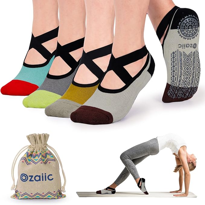 Ozaiic Pilates Socks for Women Non Slip Grip, Yoga Socks with Grippers for Barre, Hospital, Ballet, Dance, Barefoot Workout - Bloomnest